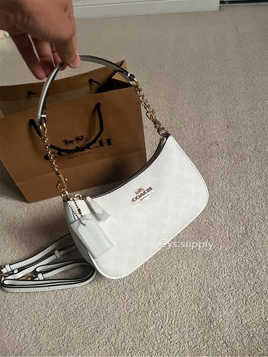 Coach Handbags - Coach White Terry Mini Shoulder Bag with Gold Hardware